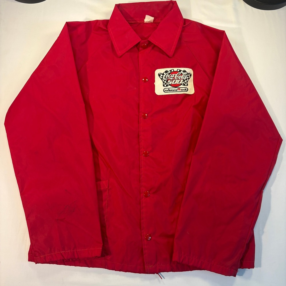 Vintage Coca-Cola 500 Radio Racer Rock Red Nylon Snap Windbreaker Jacket Medium